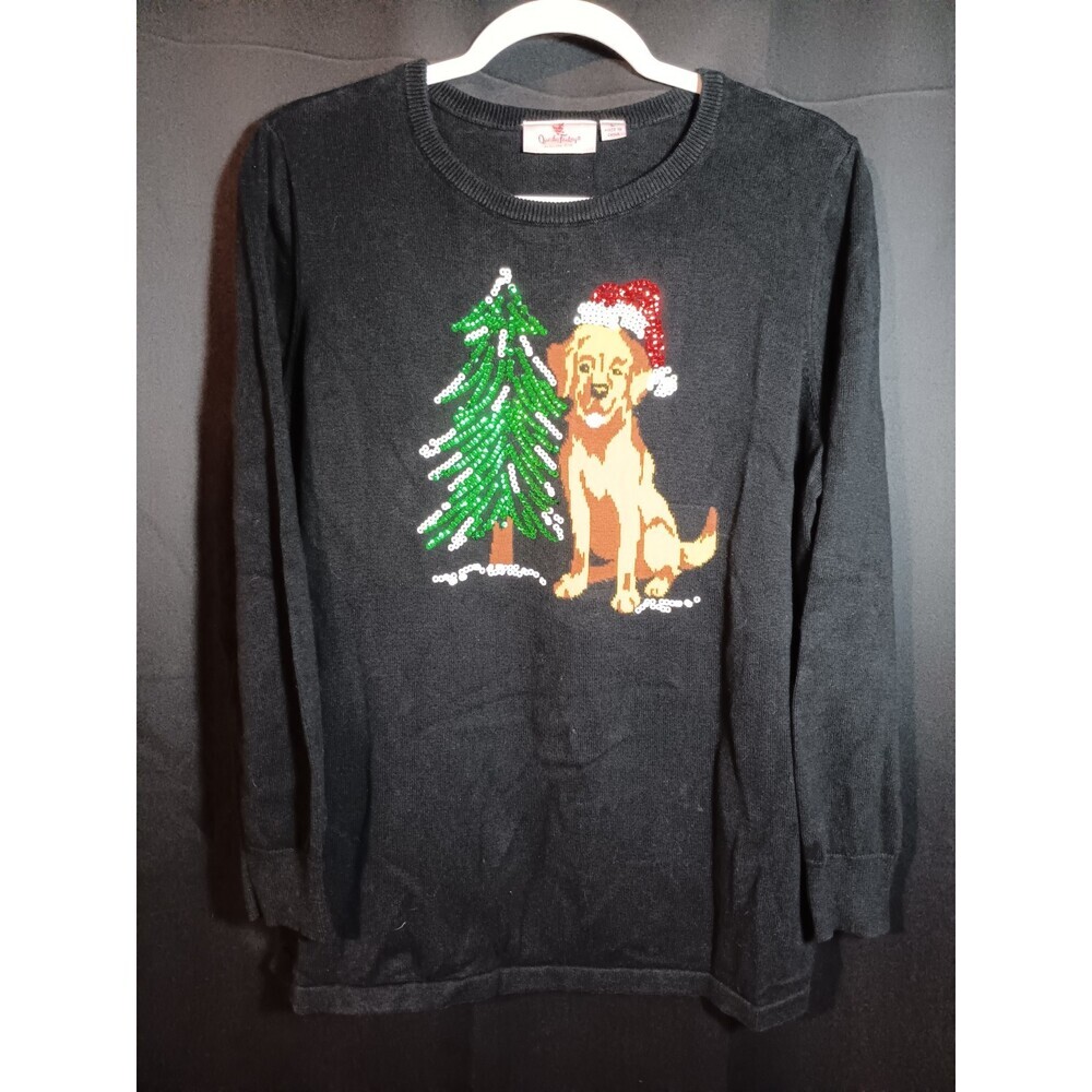 Quacker Factory Holiday Pets Black Sweater Golden Retriever Dog Large Crew Neck - Picture 2 of 5